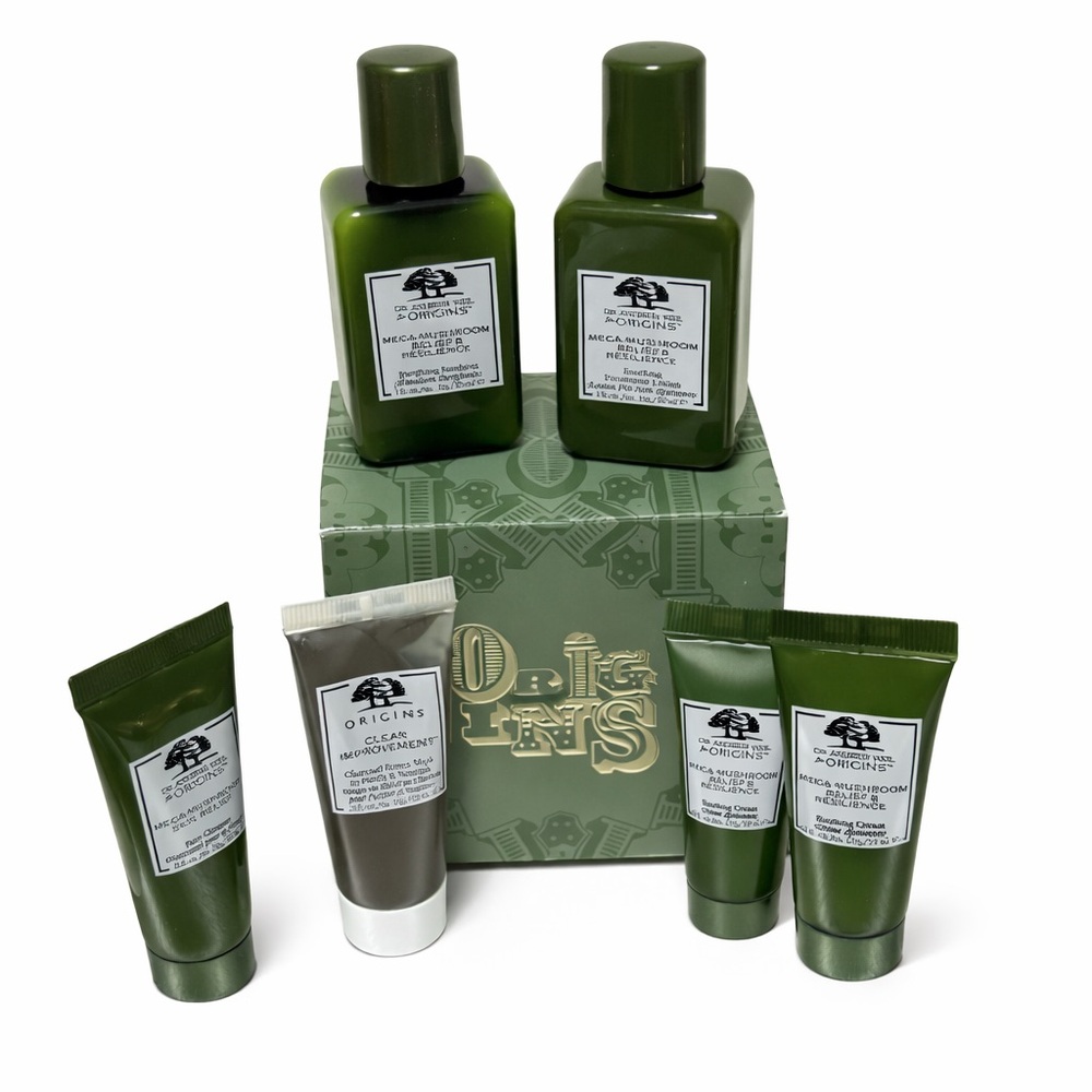 Origins Travel Skincare Set NEW Mask Cleanser Lotion Serum Mushroom Gift Set